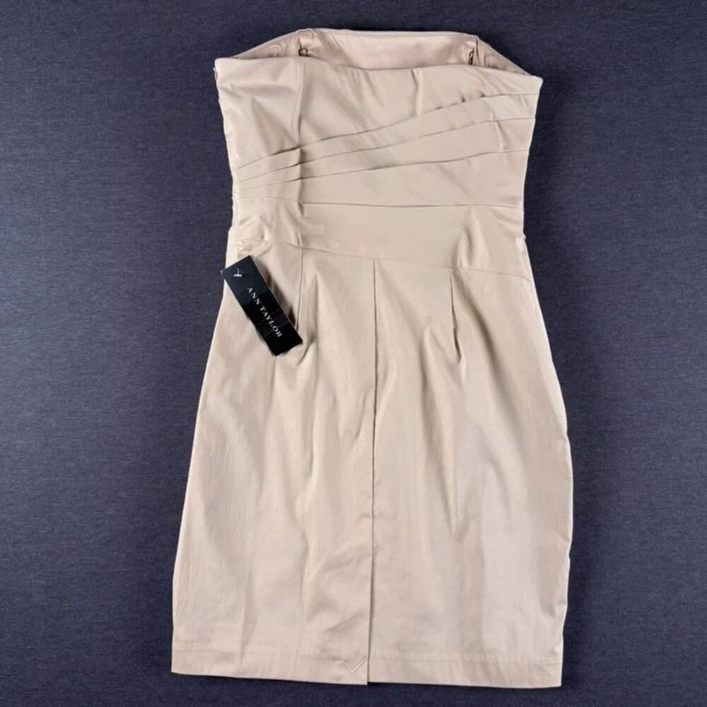 NWT Ann Taylor Petite Strapless Ruched Sheath Dress Beige 0P - Picture 2 of 16